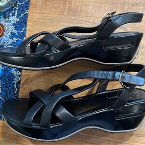 Cole Haan Black Strappy Wedge Sandals